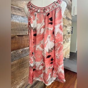 Dressbarn Floral Geometric Cutout Neckline Tank Top Peach White Abstract Size XL